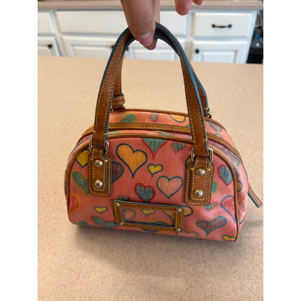 Dooney & Bourke Heart Print Mini Barrel Satchel Y2K Pink Bag - Picture 2 of 10